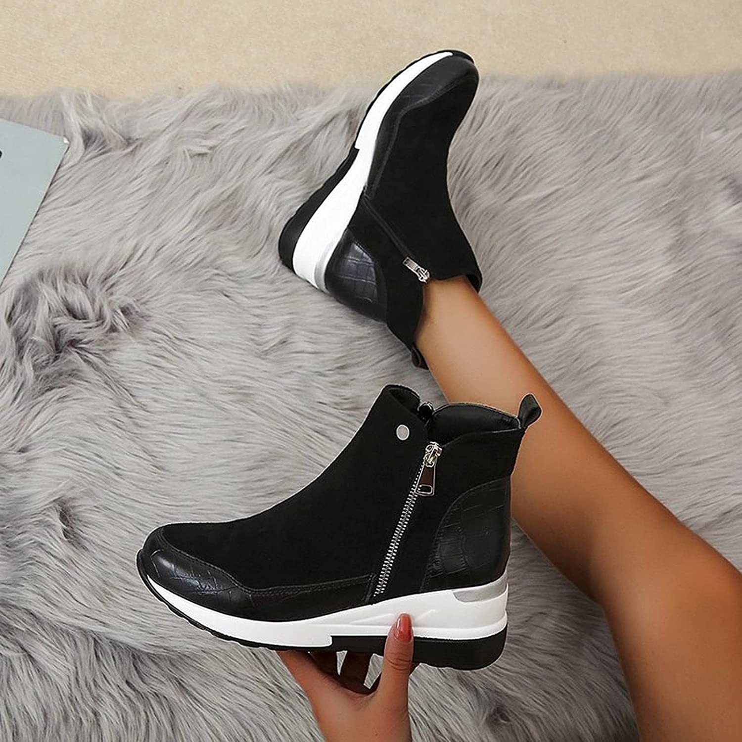 Estelle - Women's Wedge Ankle Boots with Croc-Embossed Toe