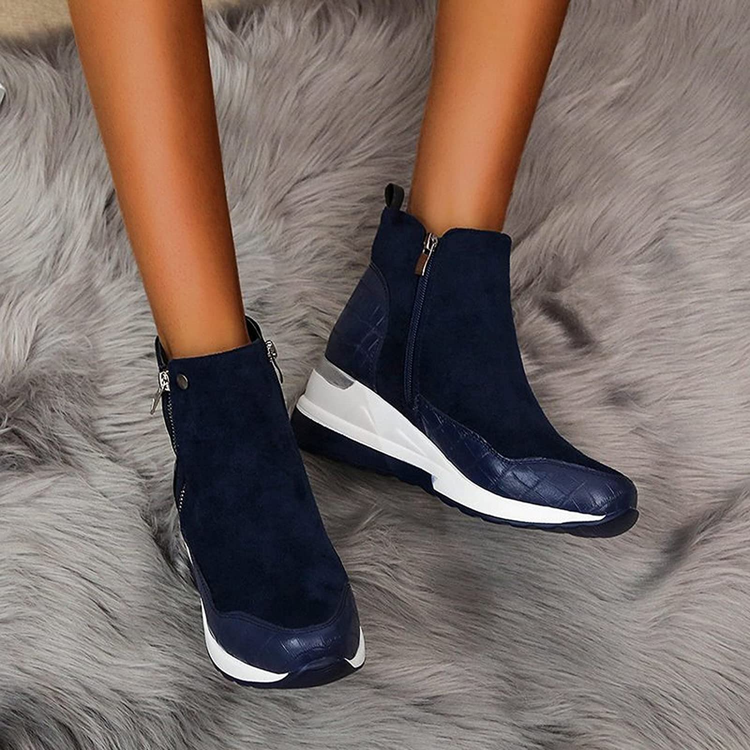 Estelle - Women's Wedge Ankle Boots with Croc-Embossed Toe
