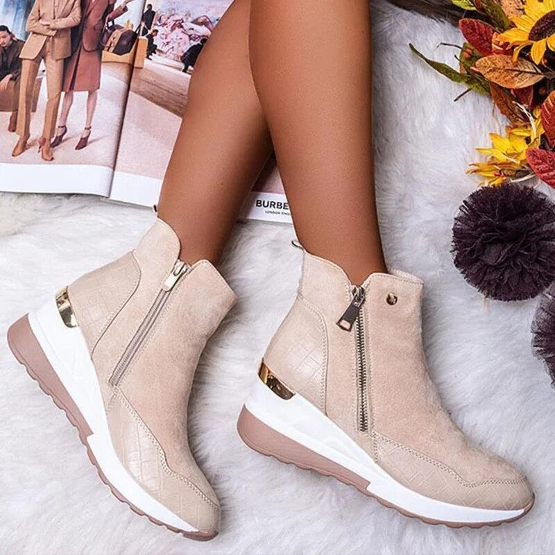 Estelle - Women's Wedge Ankle Boots with Croc-Embossed Toe