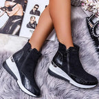 Estelle - Women's Wedge Ankle Boots with Croc-Embossed Toe