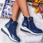 Estelle - Women's Wedge Ankle Boots with Croc-Embossed Toe