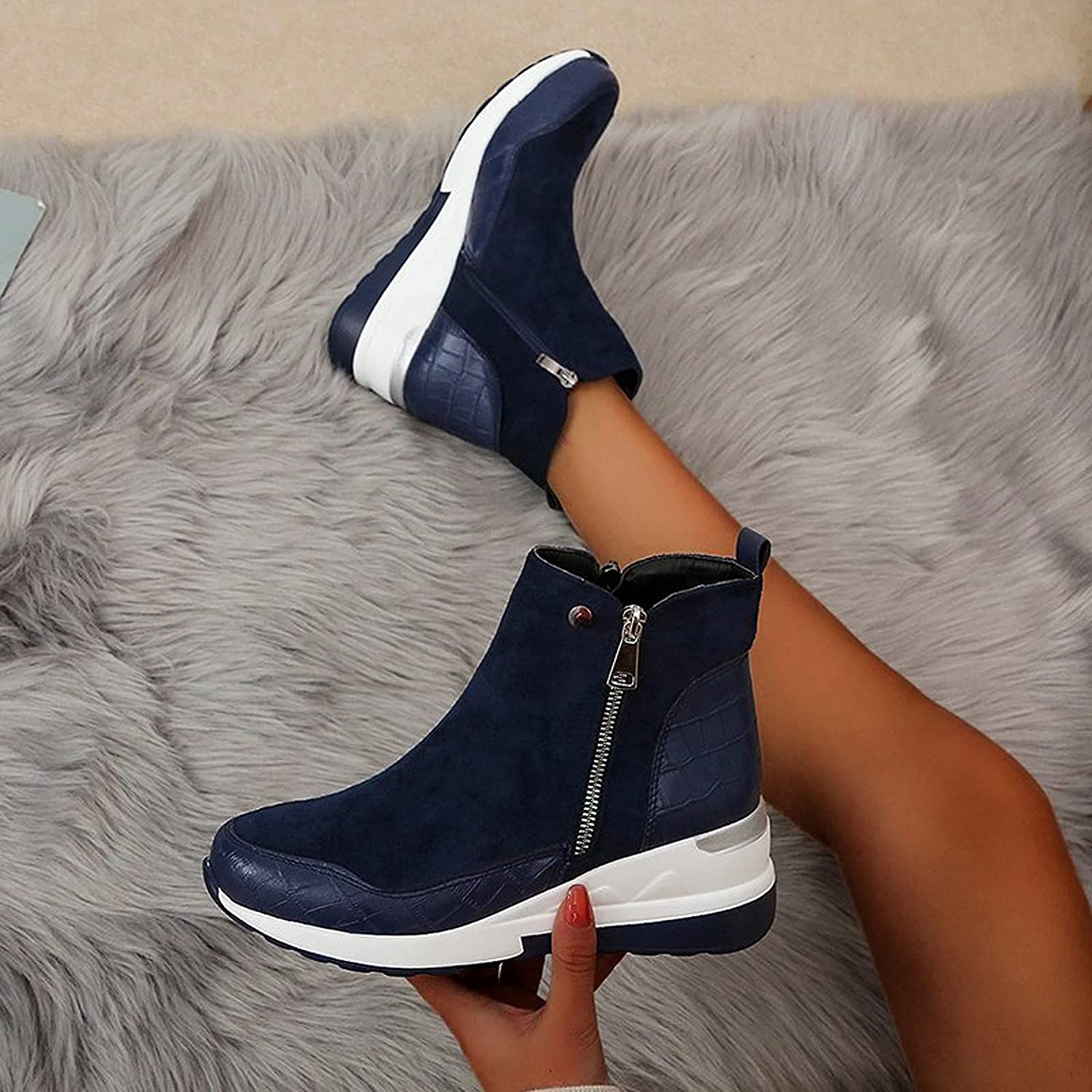 Estelle - Women's Wedge Ankle Boots with Croc-Embossed Toe