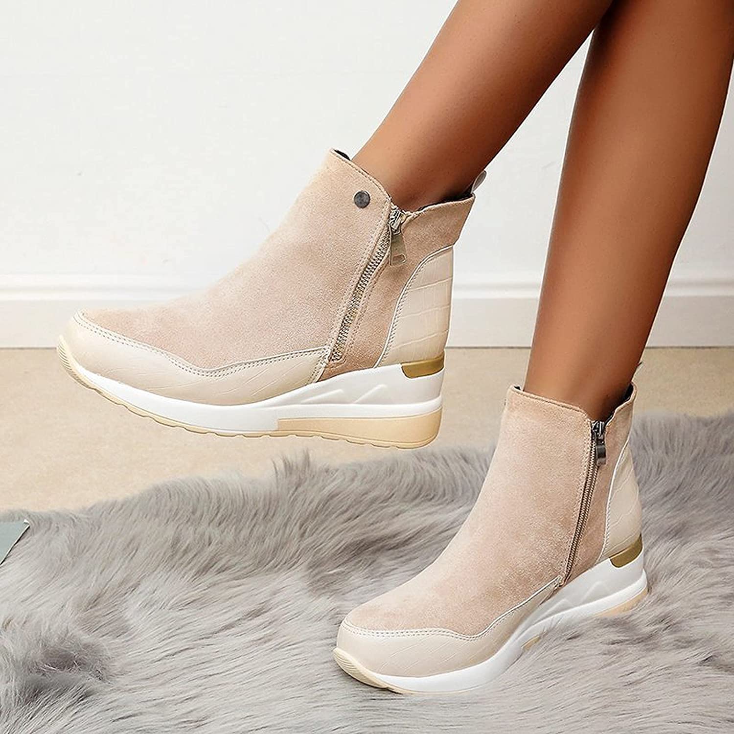 Estelle - Women's Wedge Ankle Boots with Croc-Embossed Toe