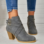 Esther - Women's Strappy Block Heel Ankle Boots