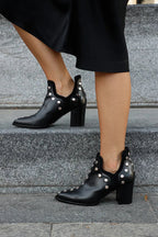 Eulena - Women's Metal-Studded Ankle Boots with Block Heel
