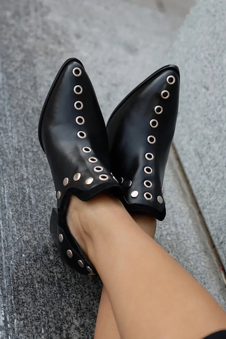 Eulena - Women's Metal-Studded Ankle Boots with Block Heel