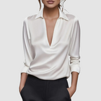 Evangeline - Women's V-Neck Satin Wrap Blouse