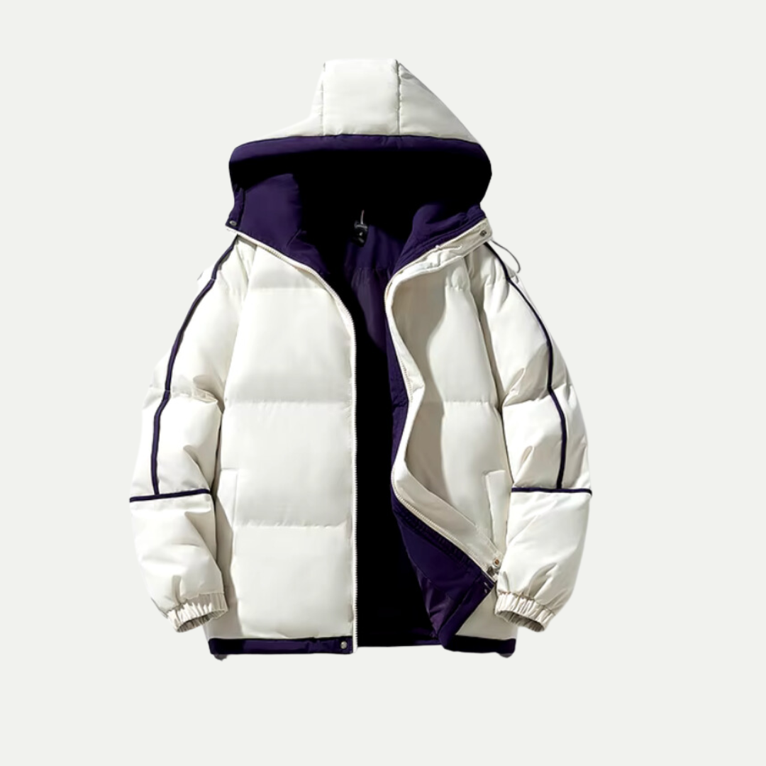 Everett - Men's Hooded Puffer Jacket with Contrast Piping