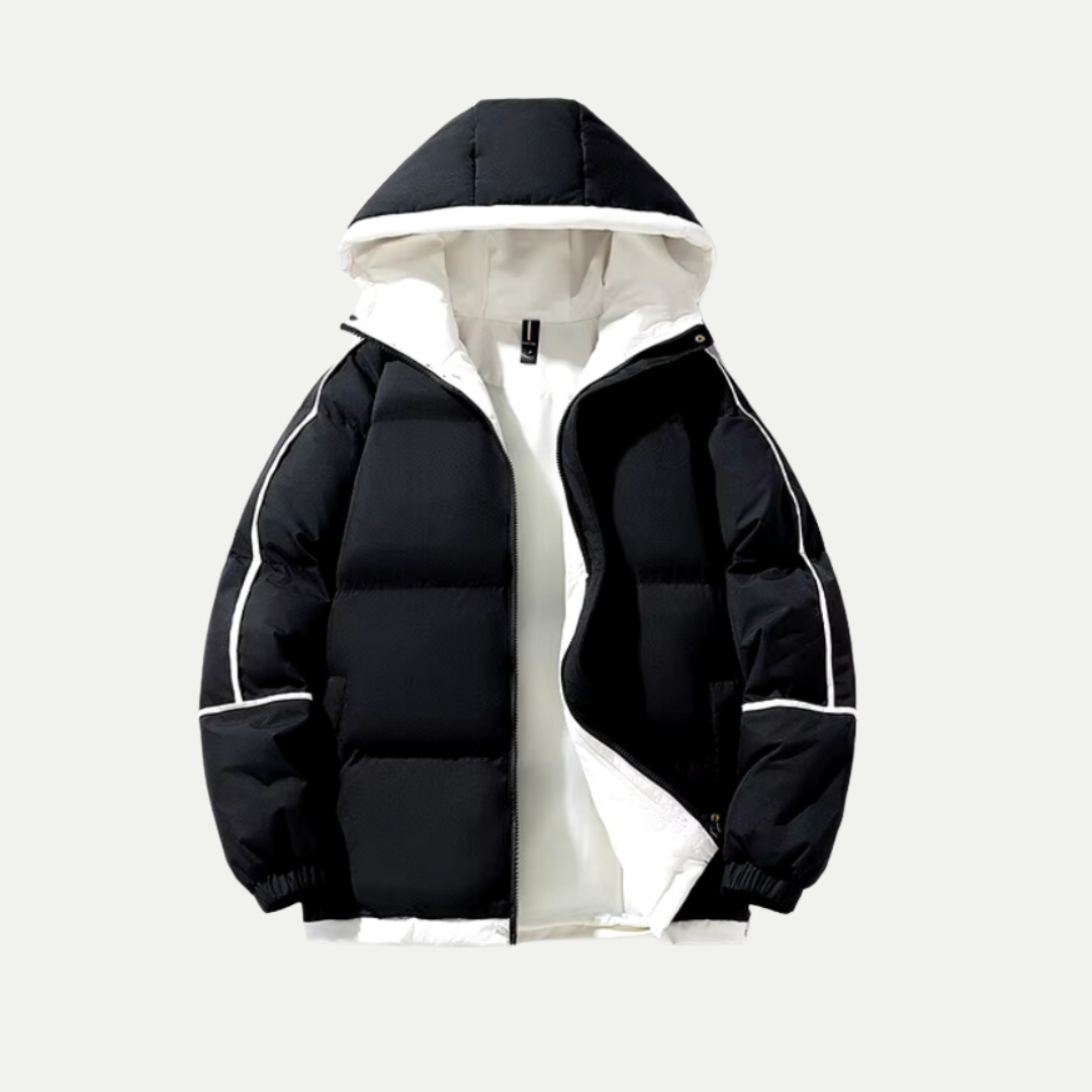 Everett - Men's Hooded Puffer Jacket with Contrast Piping