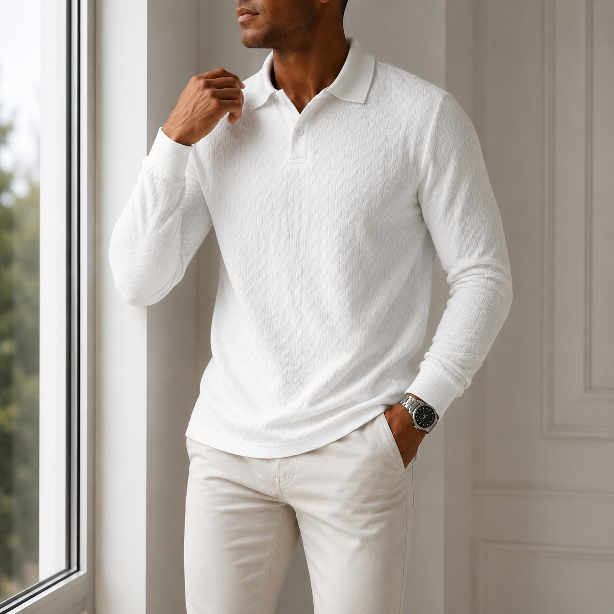 Everett - Men's Quilted Long-Sleeve Polo