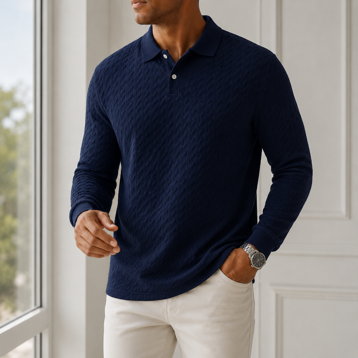 Everett - Men's Quilted Long-Sleeve Polo
