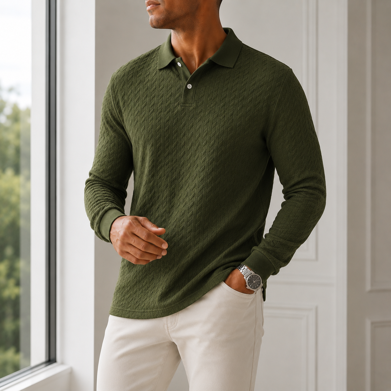 Everett - Men's Quilted Long-Sleeve Polo