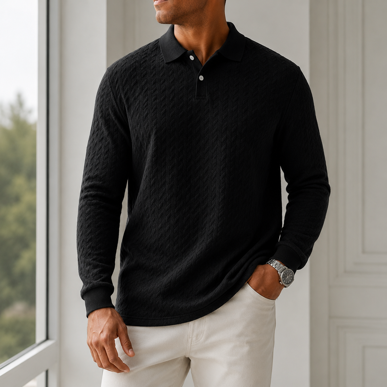 Everett - Men's Quilted Long-Sleeve Polo