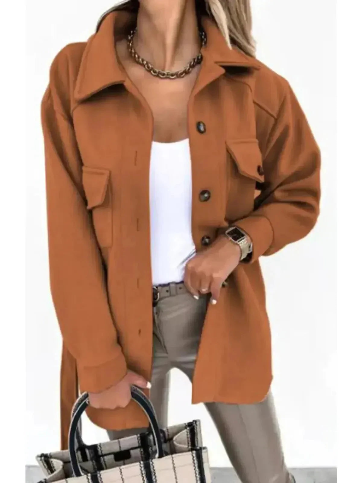 Genevieve - Women's Notch-Collar Button-Front Jacket with Patch Pockets