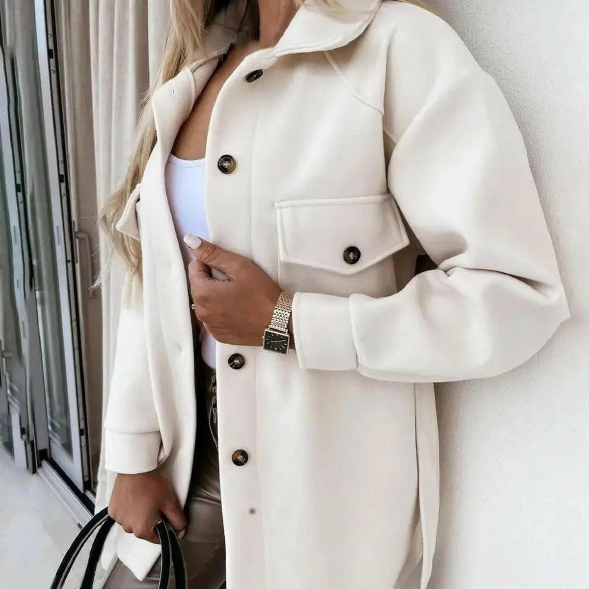 Genevieve - Women's Notch-Collar Button-Front Jacket with Patch Pockets