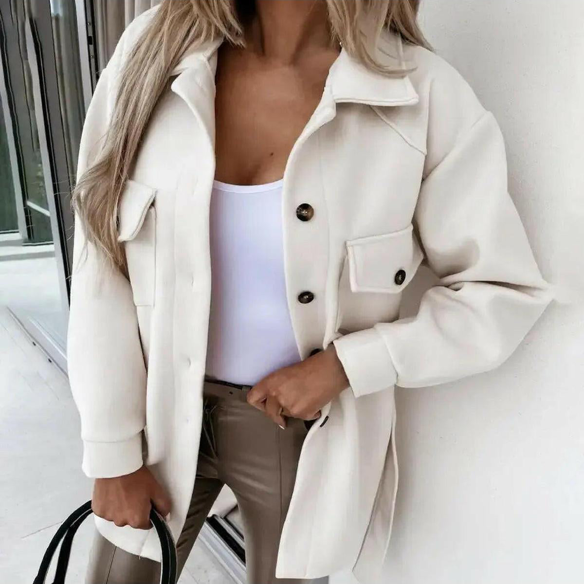 Genevieve - Women's Notch-Collar Button-Front Jacket with Patch Pockets