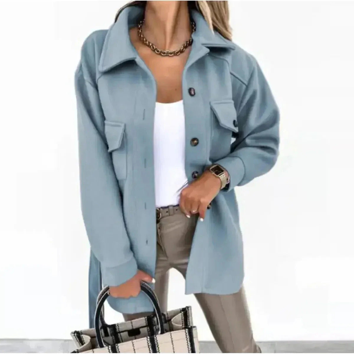 Genevieve - Women's Notch-Collar Button-Front Jacket with Patch Pockets