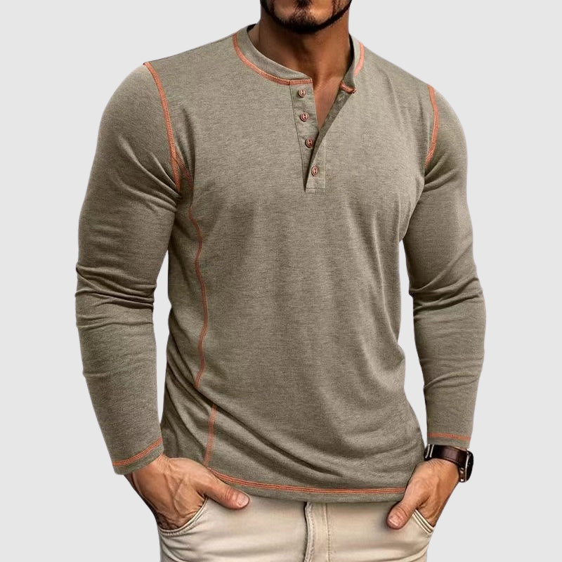 Gideon - Men's Henley Shirt with Contrast Topstitching