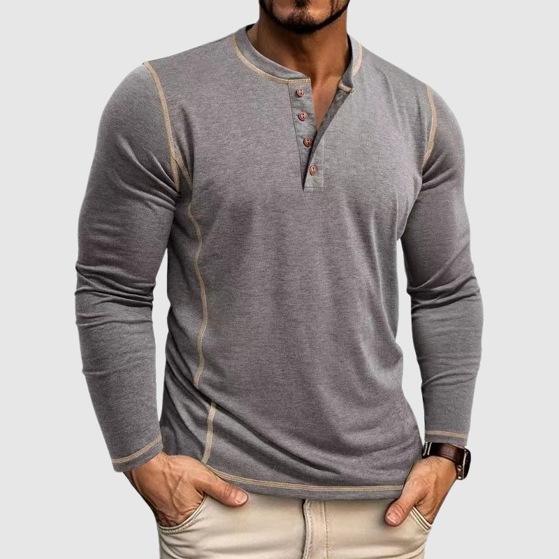 Gideon - Men's Henley Shirt with Contrast Topstitching