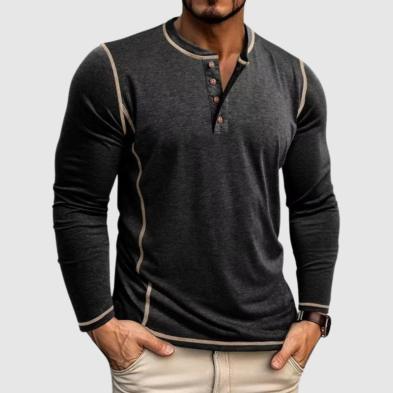 Gideon - Men's Henley Shirt with Contrast Topstitching