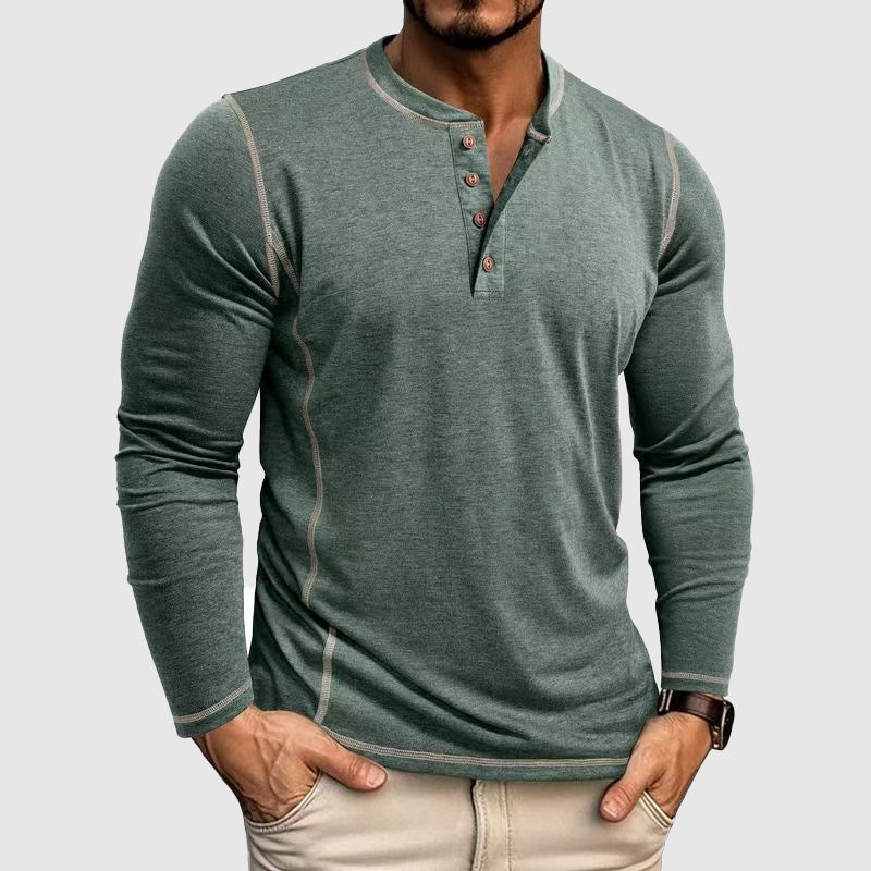 Gideon - Men's Henley Shirt with Contrast Topstitching