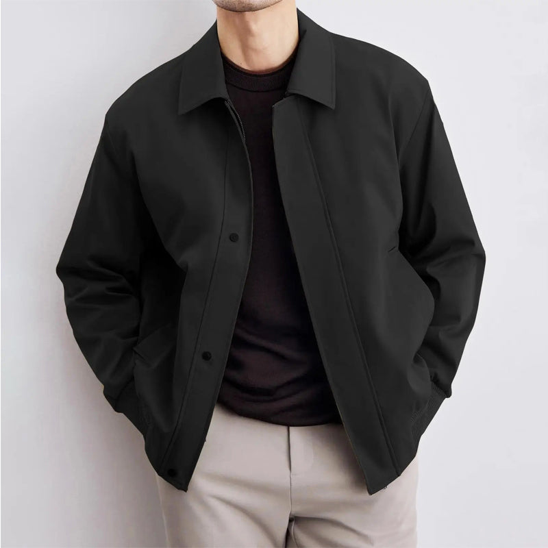 Harlan - Men's Button-Front Bomber Jacket with Ribbed Trim