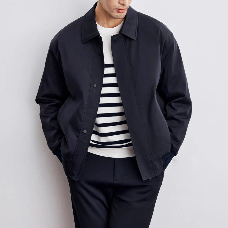 Harlan - Men's Button-Front Bomber Jacket with Ribbed Trim