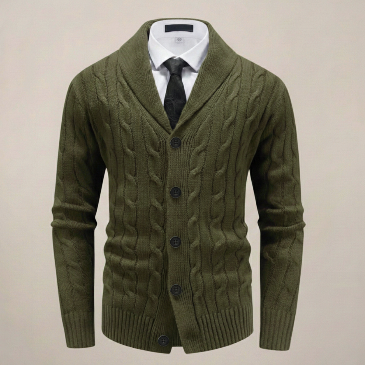 Harrison - Men's Chunky Cable-Knit Cardigan with Shawl Collar