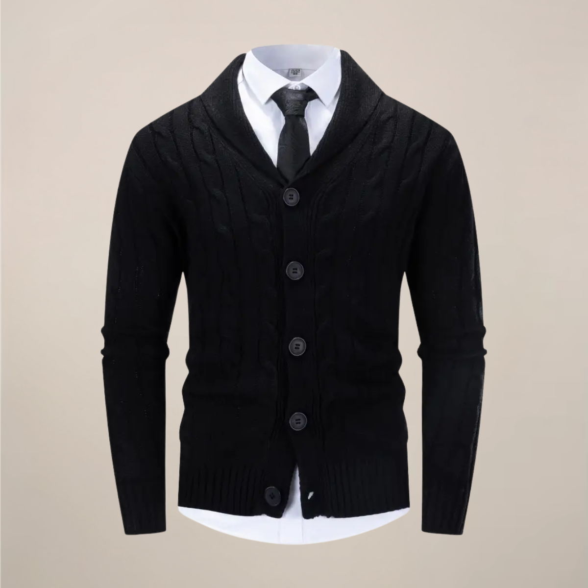 Harrison - Men's Chunky Cable-Knit Cardigan with Shawl Collar