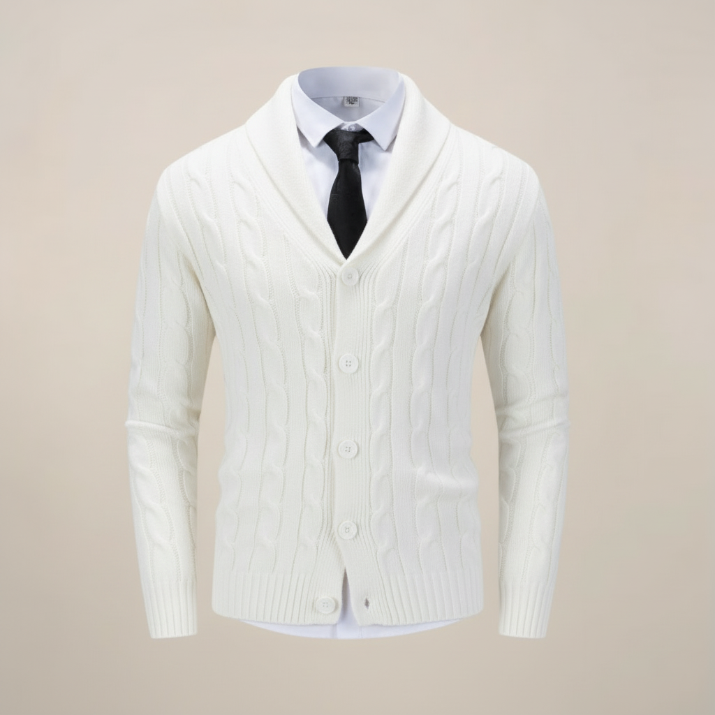 Harrison - Men's Chunky Cable-Knit Cardigan with Shawl Collar