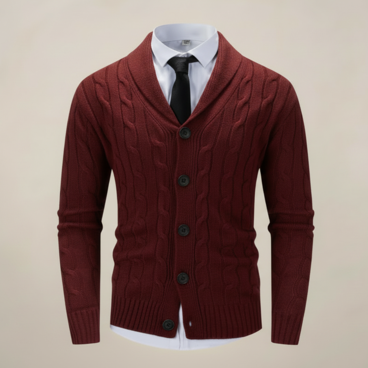 Harrison - Men's Chunky Cable-Knit Cardigan with Shawl Collar