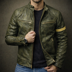 Harrison - Men's Vintage Patina Leather Jacket with Chest Zip Pockets