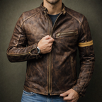 Harrison - Men's Vintage Patina Leather Jacket with Chest Zip Pockets