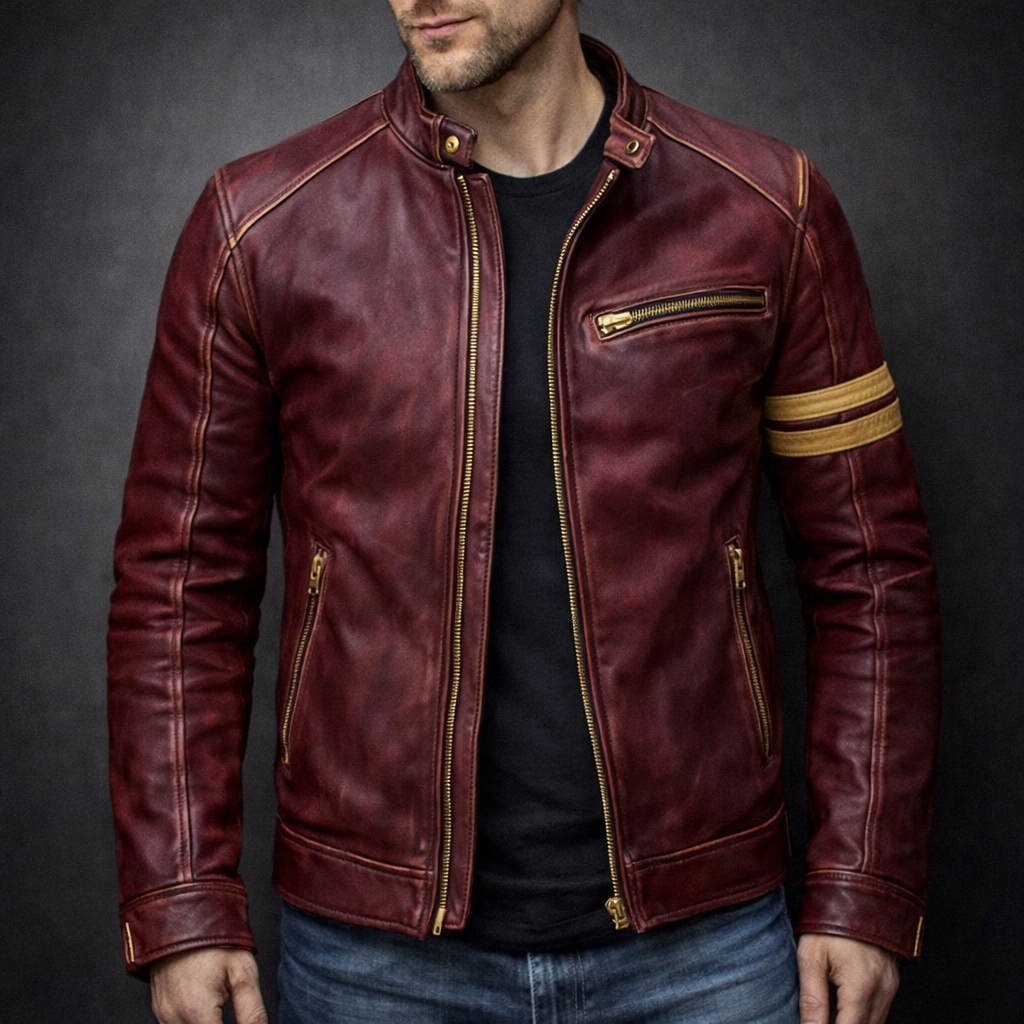 Harrison - Men's Vintage Patina Leather Jacket with Chest Zip Pockets