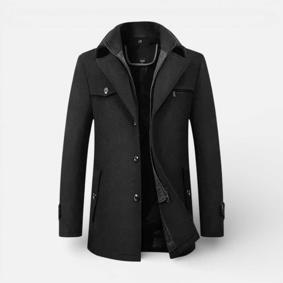 Harrison - Men's Wool-Blend Coat with Stand Collar