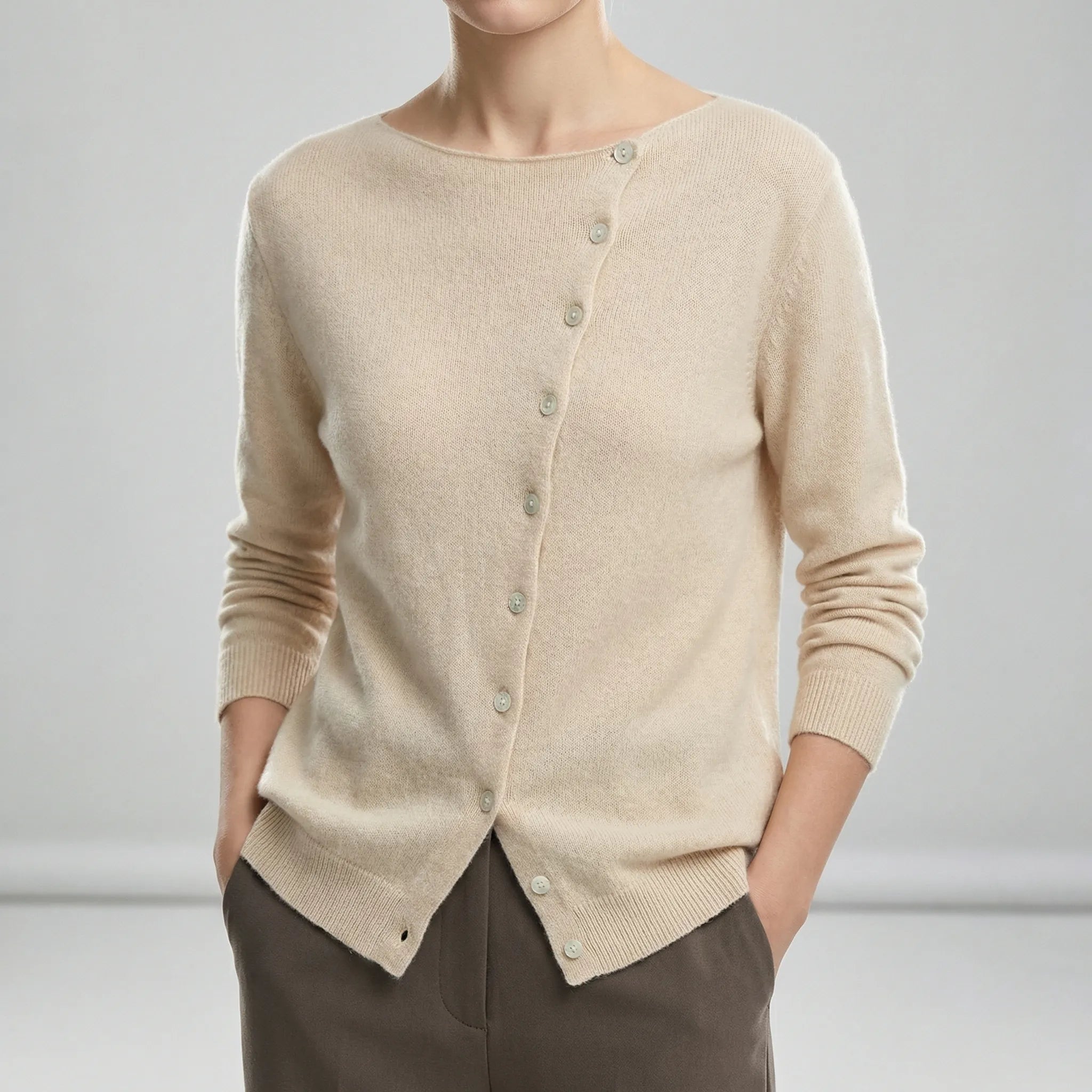 Hartley - Women's Asymmetrical Button-Front Crewneck Sweater