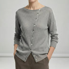 Hartley - Women's Asymmetrical Button-Front Crewneck Sweater