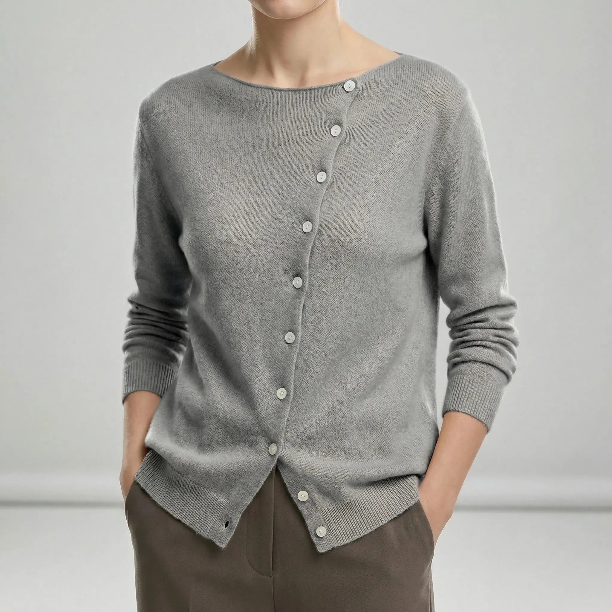 Hartley - Women's Asymmetrical Button-Front Crewneck Sweater