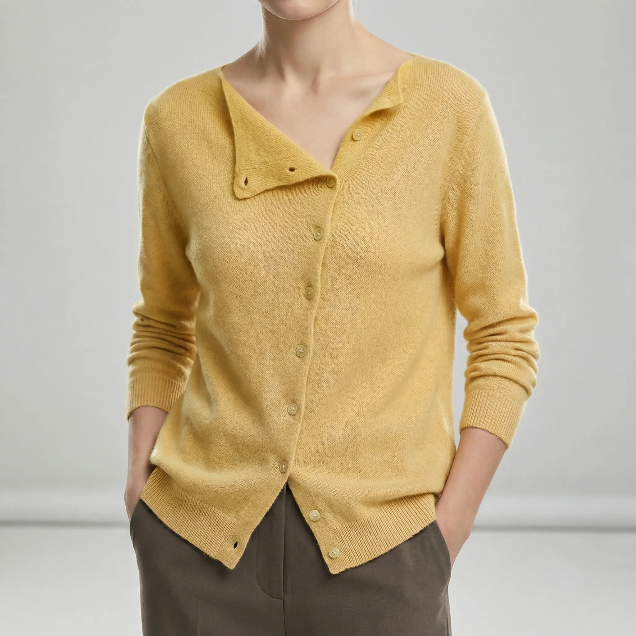 Hartley - Women's Asymmetrical Button-Front Crewneck Sweater