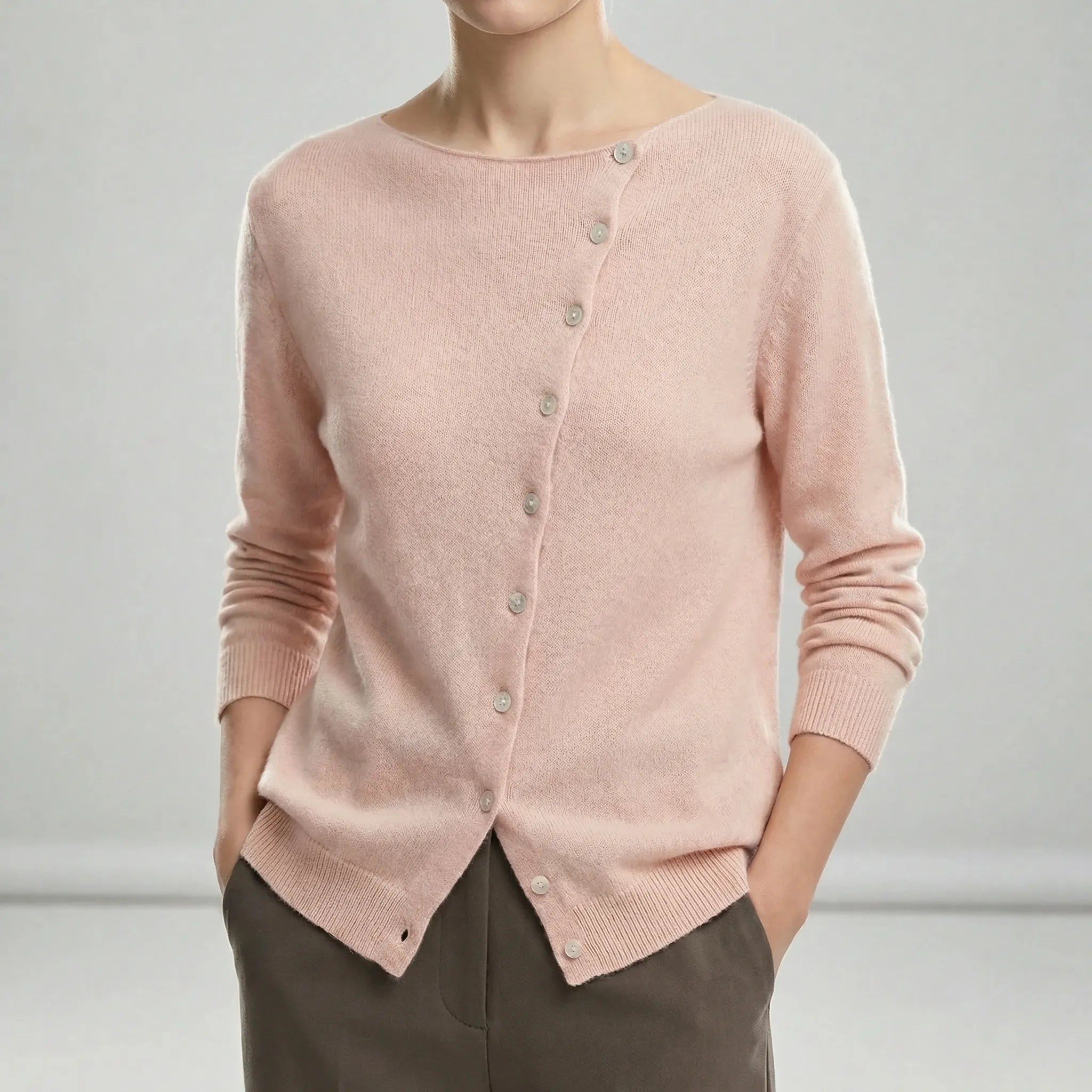 Hartley - Women's Asymmetrical Button-Front Crewneck Sweater