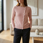Hartley - Women's Asymmetrical Button-Front Crewneck Cardigan