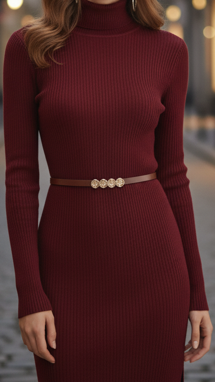 Hazel - Women's Turtleneck Bodycon Dress with Long Sleeves