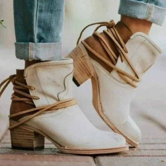 Heather - Women's Lace-Up Block Heel Ankle Boots