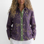 Iris - Women's Button-Front Floral Blouse with Contrasting Trim