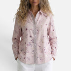 Iris - Women's Button-Front Floral Blouse with Contrasting Trim