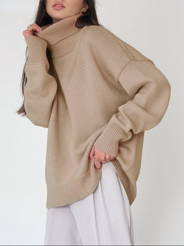 Isadora - Women's Relaxed Turtleneck Pullover with Ribbed Trims