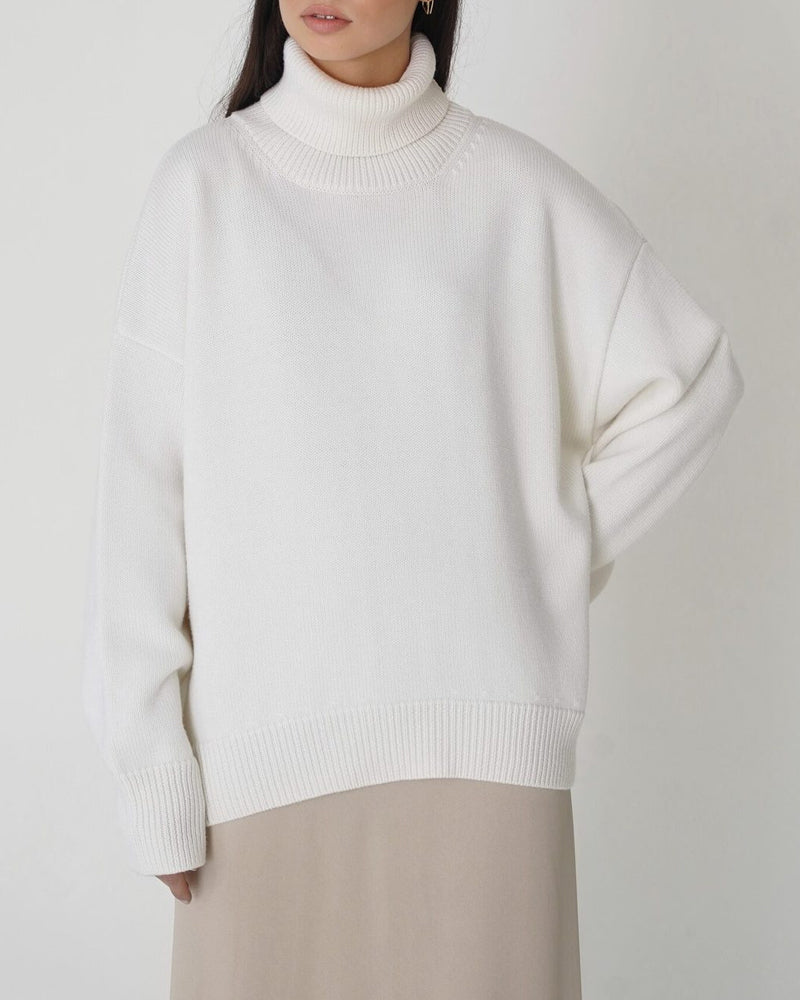 Isadora - Women's Relaxed Turtleneck Pullover with Ribbed Trims
