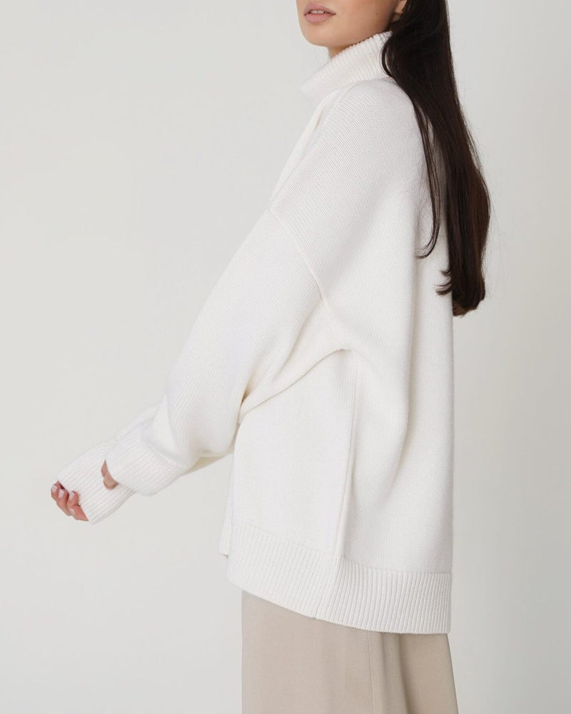 Isadora - Women's Relaxed Turtleneck Pullover with Ribbed Trims