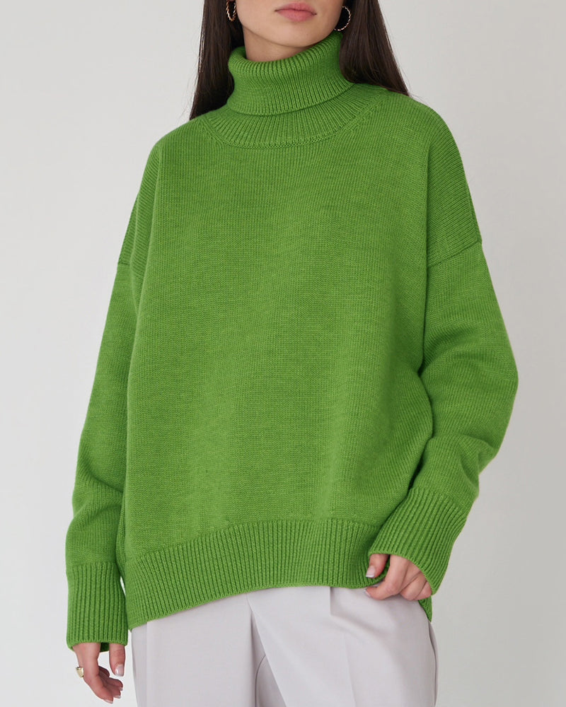 Isadora - Women's Relaxed Turtleneck Pullover with Ribbed Trims