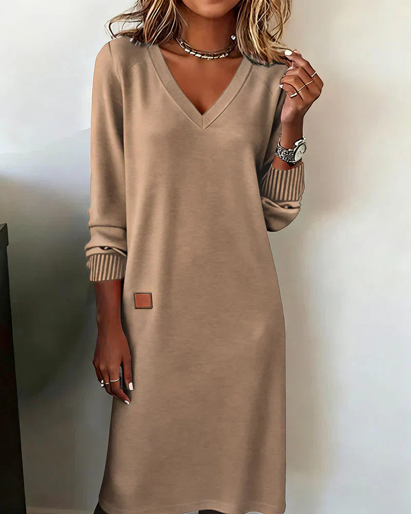 Isadora - Women's V-Neck Cuffed Midi Dress